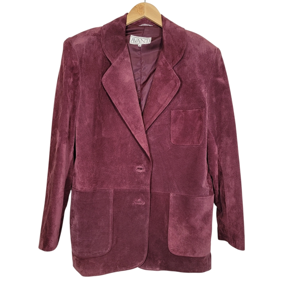 VTG Avanti Pig Suede Leather Burgundy Sz M Shoulder Pads Office Classic EU